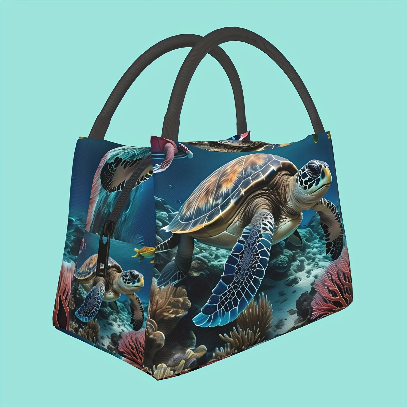 

Яркая изолированная сумка для обеда с морской черепахой, многоразовый термохолодильник для работы, пикника, 11x6,3x6,7 дюйма, полиэстер, декор в виде черепахи