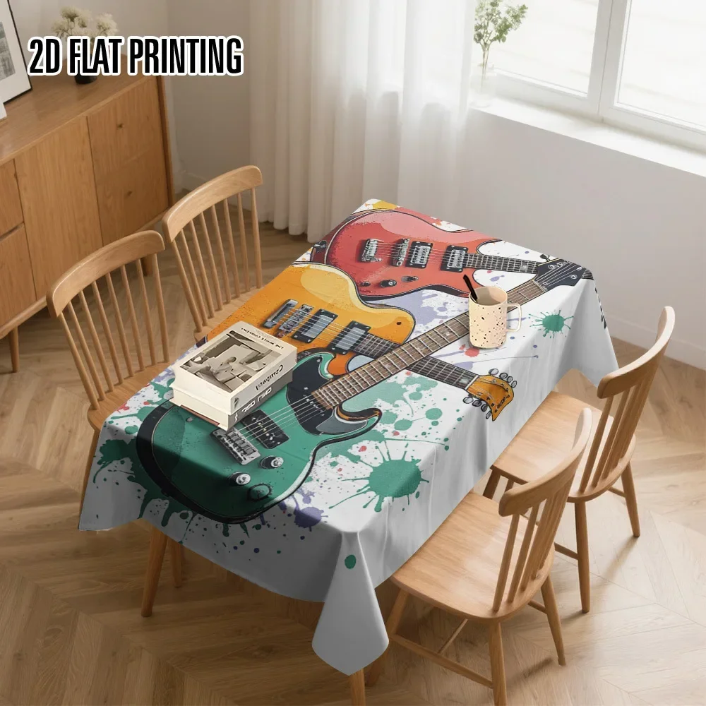 2D flat printing, 1 piece per pack. Retro guitar music poster art print tablecloth - durable and easy to clean.xzj
