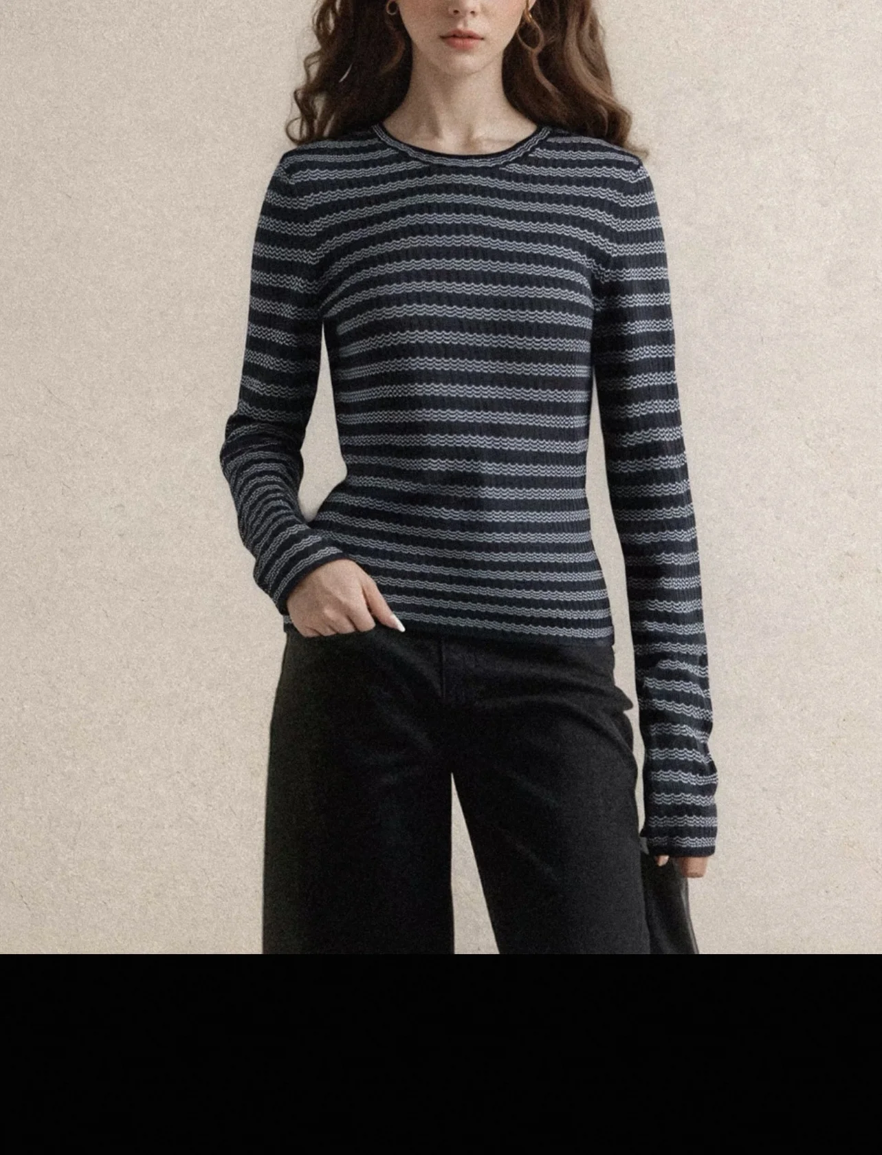 

Autumn And Winter New Striped 100 Wool Sweater Pullover Sweater Bottoming Shirt Casual Simple Women