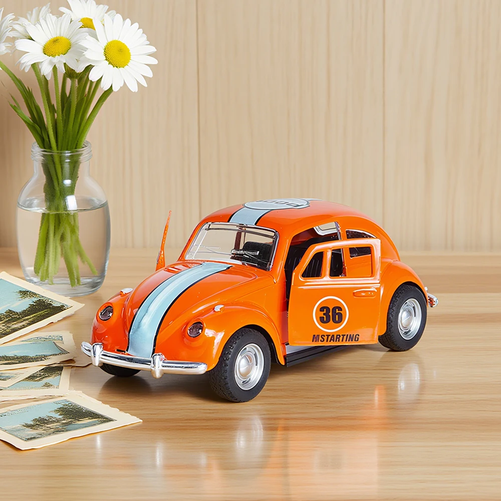 1:36 ハロウィン パンプキン オレンジ ビートル 合金 ダイキャスト 塗装済み レーシングカー プルバック式 開閉可能 ミニチュアカー 子供用おもちゃの車 男の子へのギフト 装飾品 クリスマスギフト