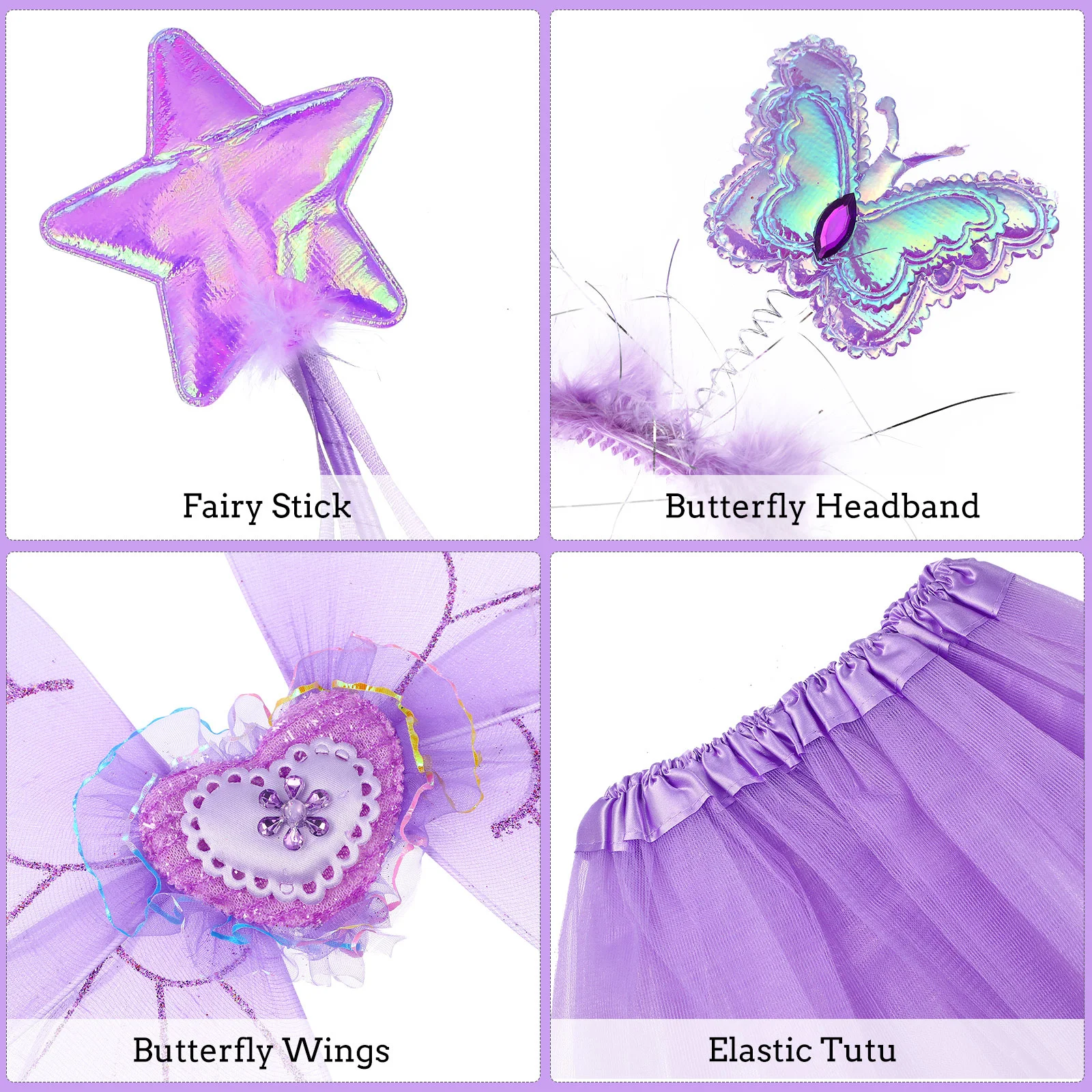 Butterfly Wings Headband Purple Fairy Costume Set for Girls Party Accessories Tutu Dress Kit Kids Cosplay Costumes
