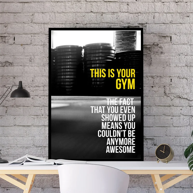 Modern Sports Art Posters and Prints Wall Canvas Barbell Motivating Quote Decorative Painting for Gym Room Fitness Decor Cuadros