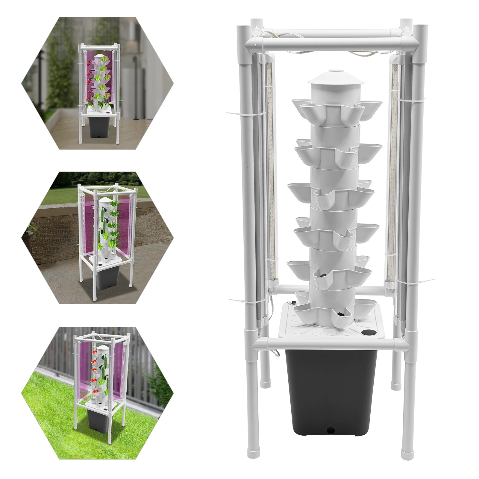 

6-уровневый комплект для выращивания растений с 30 отверстиями для гидропоники, вертикальный комплект для выращивания овощей, стоячая грунтовая обработка овощей со светодиодом и резервуаром для воды