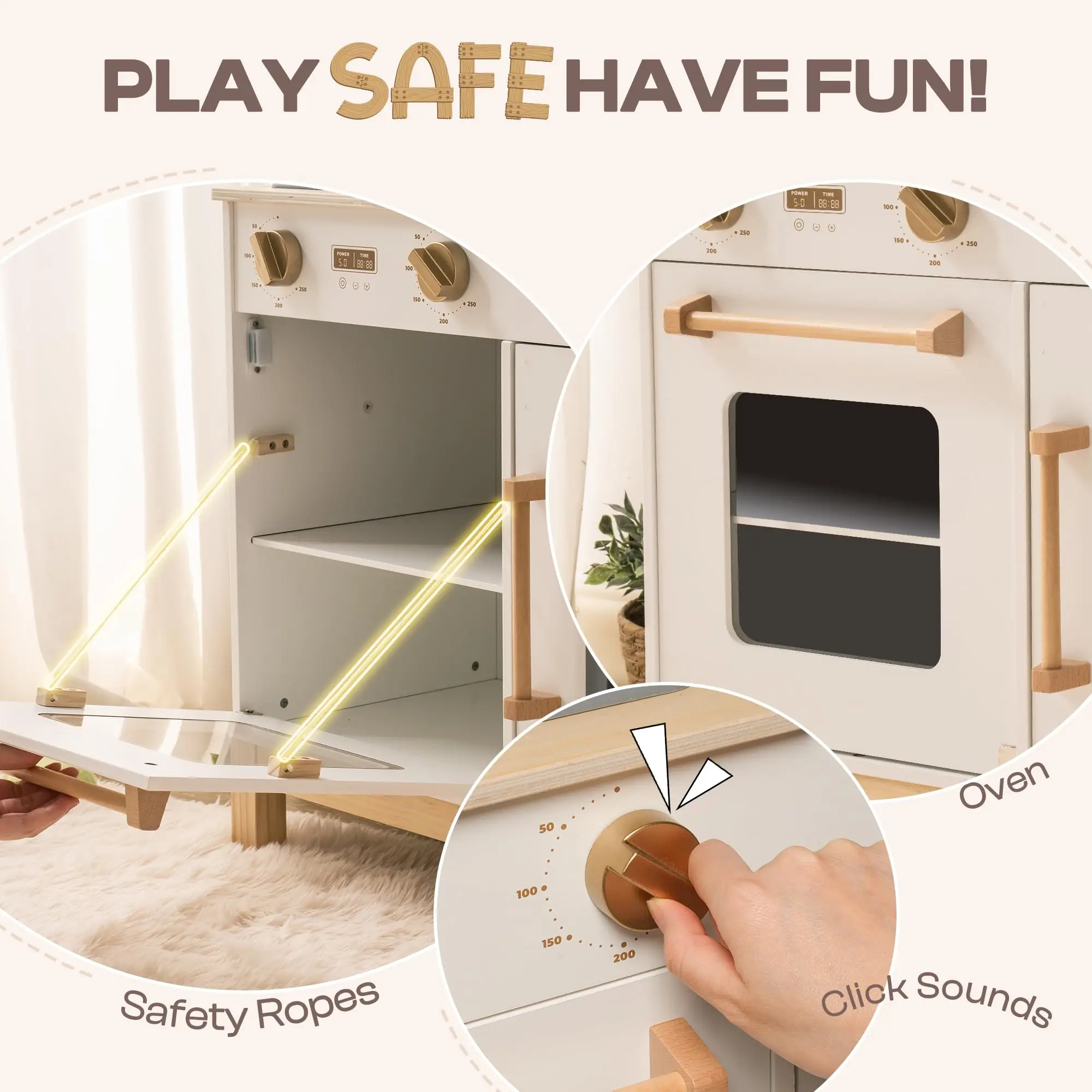 مطبخ لعب خشبي من روبوتيم مع أضواء حقيقية وموزع مكعبات الثلج هدية للأطفال الصغار من سن 3 سنوات فما فوق باللون الأبيض