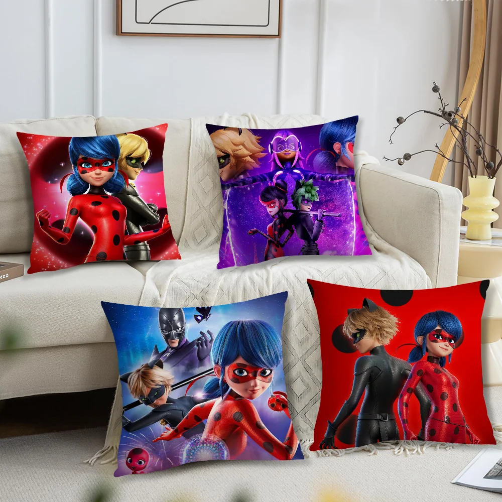 Cartoon Pillow Case Sofa Living Room Headboard Bedroom Backrest Cushion Square Cushion M-Miraculous Cool L-Ladybugs Nap Time