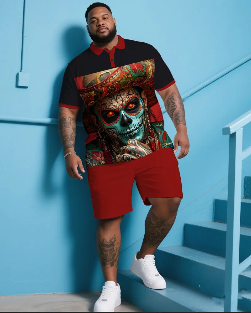 

Big & Tall S-9XL Men's Printed Polo Shirt, Short Sleeve Shirt, and Shorts Set
