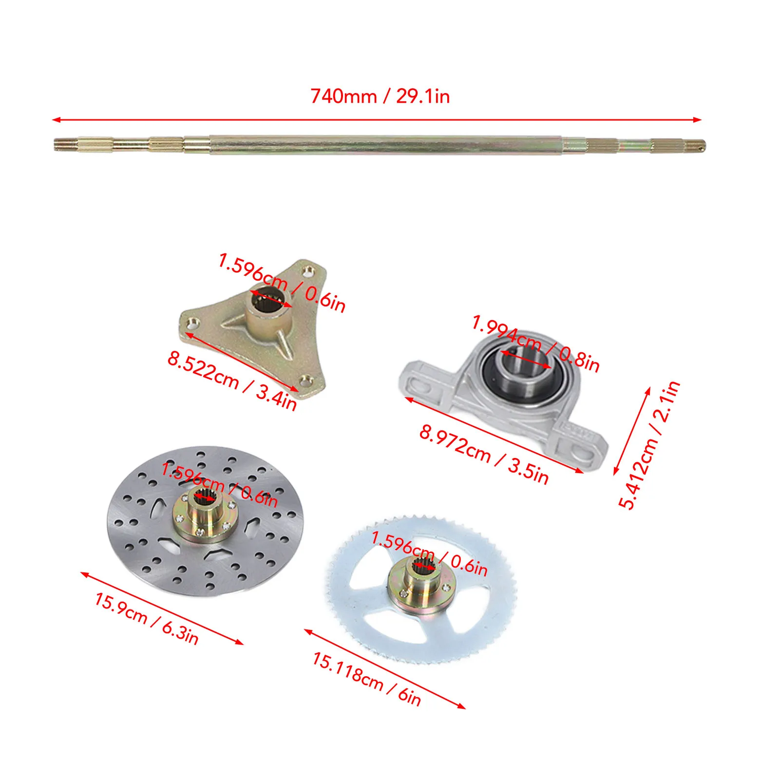 29in Go Disc Brake Calipers Kit Enhance Stability Sturdy Smooth Driving Go Kart Rear Live Axle Kit for 50cc 70cc 90cc ATV Quads