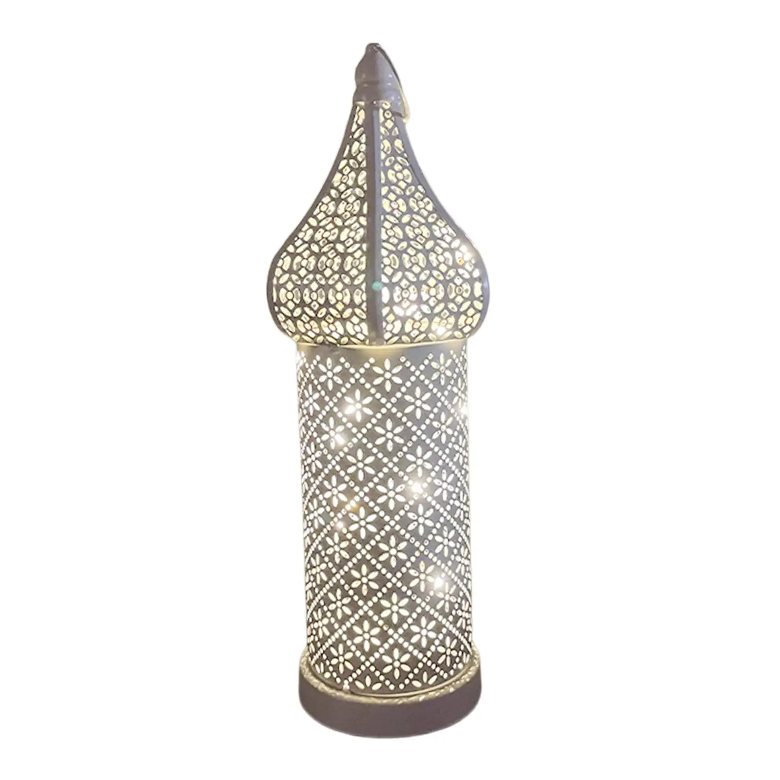 Moroccan Lamp LED Table Decor Wrought Iron Lantern Fairy Lights Battery Operated for Bedside Nightstand Home Room Ornament