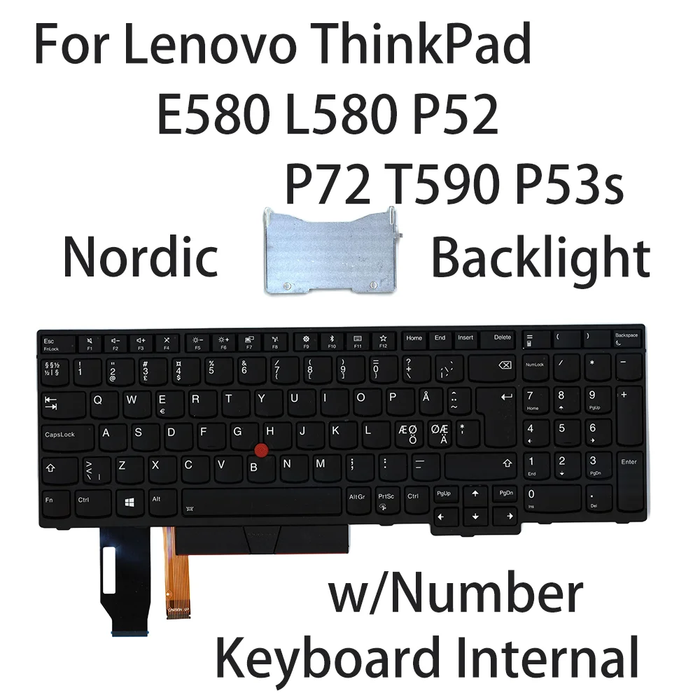 

New For Lenovo ThinkPad E580 L580 P52 P72 T590 P53s Laptop Black keyboard Nordic Backlight w/Number 01YP799 01YP639 01YP719