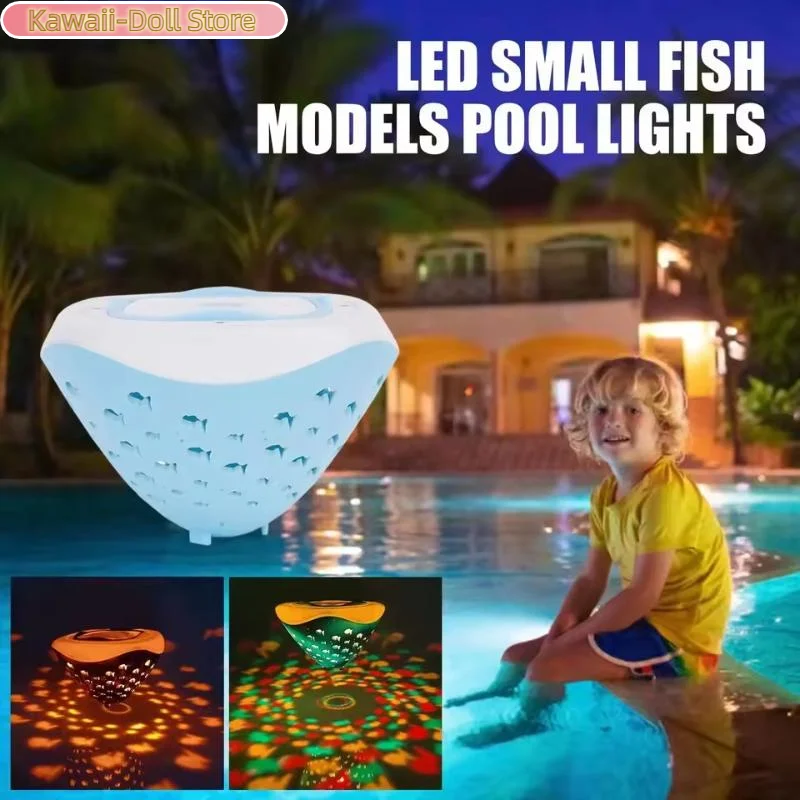 

Плавающие светильники для бассейна, проектор-фонтан, светильник с рисунком рыбок, плавающие ночники, 4 цвета, 5 режимов, для дискотек и вечеринок у бассейна