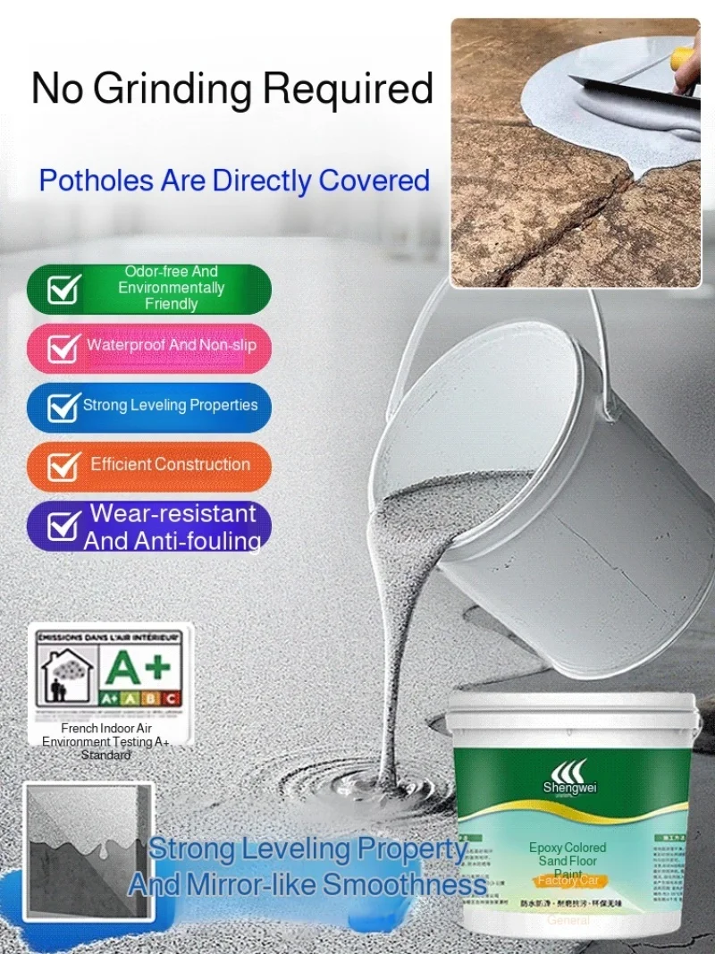 Industrial Self-Leveling Epoxy Floor Paint - Anti-Skid Marble Pattern Coating for Cement Floors Indoor Outdoor Durable