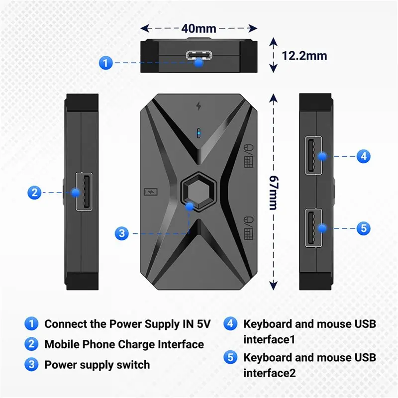 Y43A M1 Pro+ Keyboard Mouse Mapper Converter Mobile Gaming Adapter for Android Phone Tablet PUBG Esports