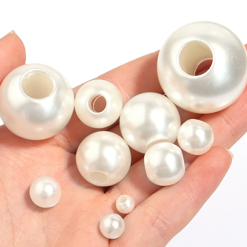 ABS Imitation Pearl Beads Loose Large Hole Round Beads Acrylic Spacer Beads For Handmade Bracelet Making DIY Jewelry Accessories