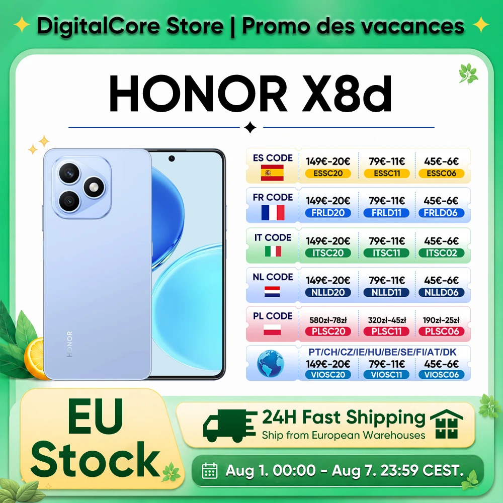 Smartphone HONOR X8d version EU, Snapdragon 6s 4G Gen 2, écran AMOLED 6,77 pouces, batterie 7000 mAh, charge super rapide 45 W, appareil photo principal haute définition 108 MP, IP65