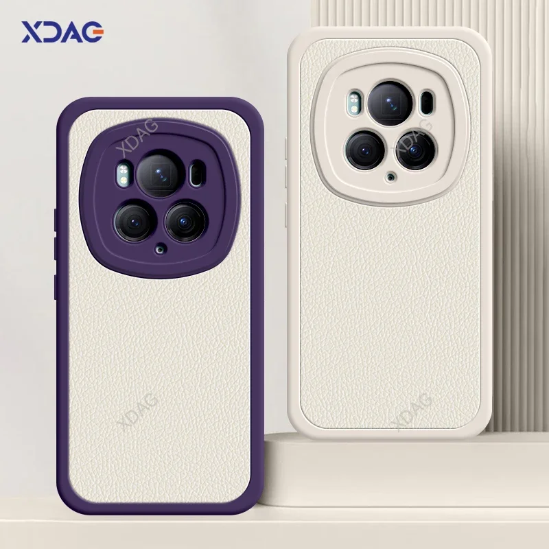 

For Honor Magic6 Magic 6 Pro Ultimate 6Pro RSR Lamb Skin Leather Phone Case Lens Protector Soft Litchi Grain Classic Back Covers