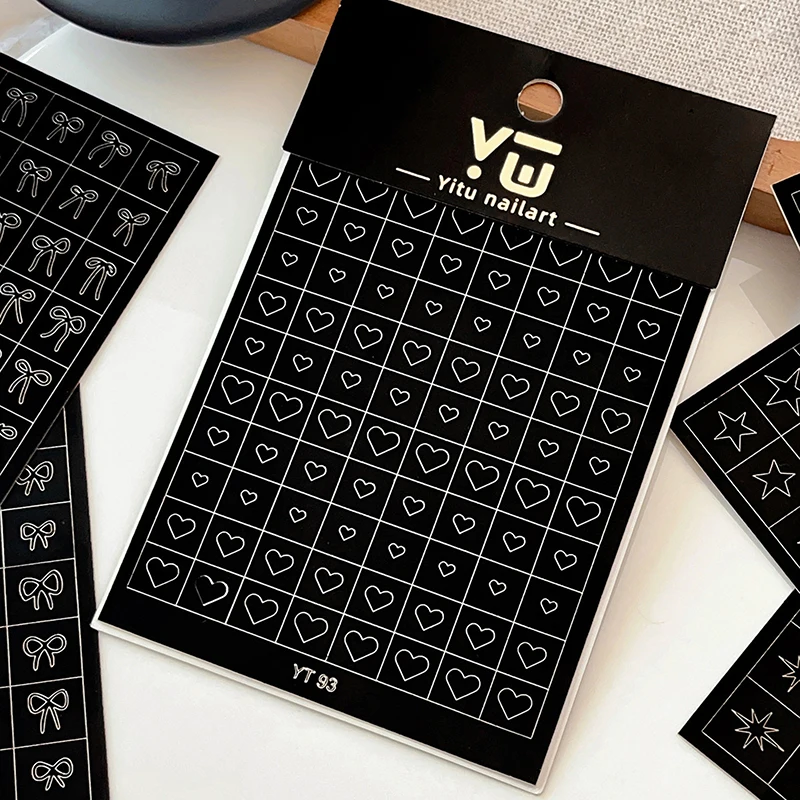 Pochoir aérographe pour ongles, motif cœur, nœud, étoiles, modèles d'autocollants creux pour pointes de manucure française, conception d'ongles