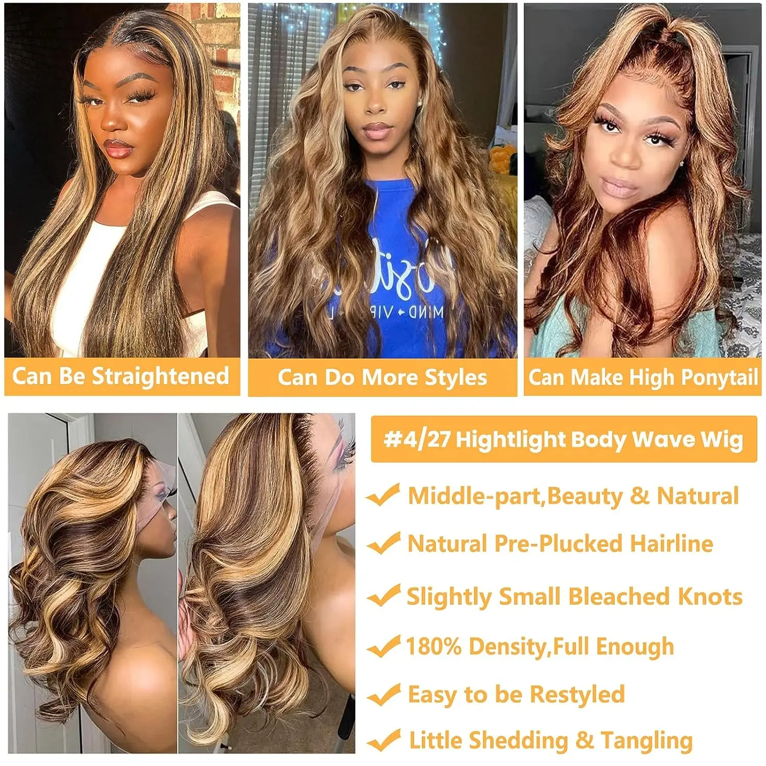 Blonde Highlight Body Wave Wavy Lace Front Human Hair Wig HD 13X4 Lace Frontal Human Hair Wigs For Women Hightlight 4/27 Wig