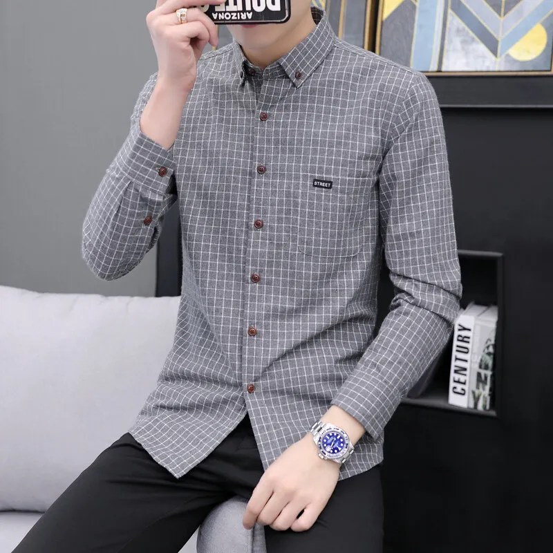 

Классические мужские рубашки в клетку с принтом, весна 2024, хлопковая дышащая удобная рубашка с длинными рукавами, повседневная социальная рубашка, уличная одежда