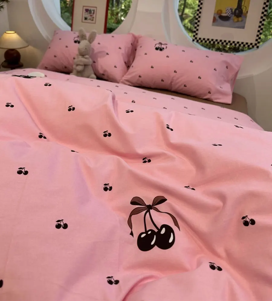 Cute sweet cherry bedding set single double,twin full queen king lovely cotton home textile bed sheet pillow case quilt cover