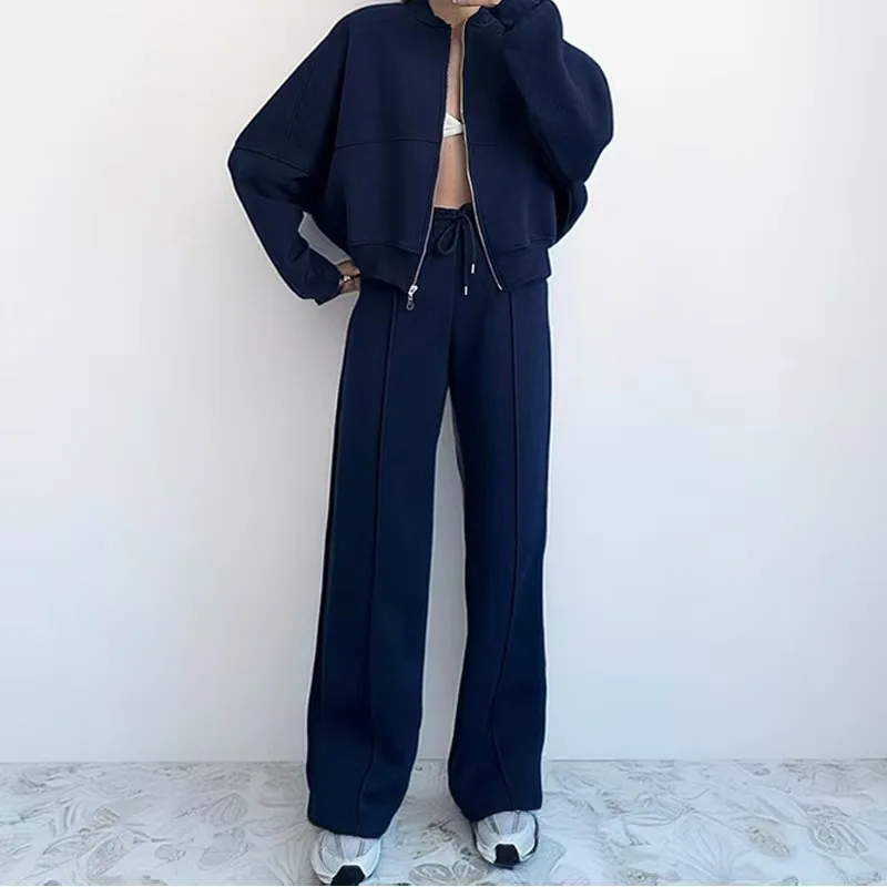 Women's 2 Piece Outfits Fall Casual Zip Up Tracksuit Long Sleeve Sweatshirt And Wide Leg Sweatpant Lounge Set Женский костюм