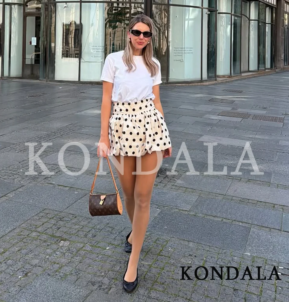 KONDALA Lady Polka Dot Balloon Culottes New 2026 Summer Trendy Casual Shorts Skirts Women Elegant Vacation Cute Pleated Culottes