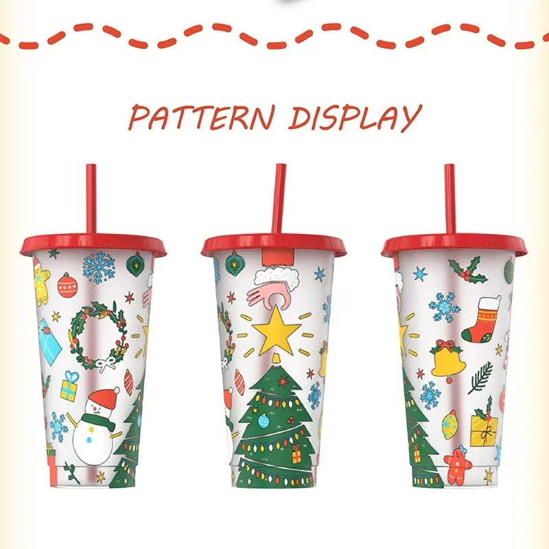 High-looking PP Temperature-sensitive Color-changing Plastic Cup Mug Coffee Milk Tea Christmas Style Plastic Straw That Changes