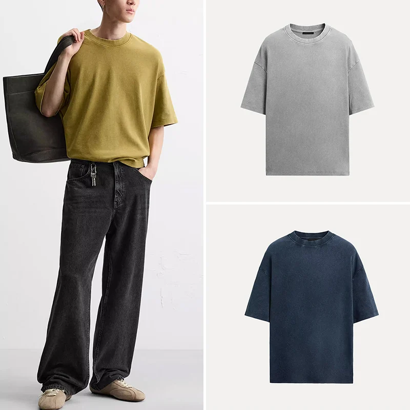 Kaos Pria Z Model Longgar dan Modis, Bahan Polyester Fiber Berwarna-warni, Musim Semi 2025, Kerah Bulat