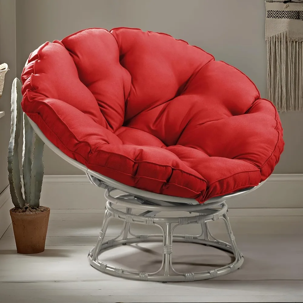 

Chair with Cushion and 360° Swivel Base, Papasan Lounge Chair with Cushion and Sturdy Frame, Large Saucer Chair