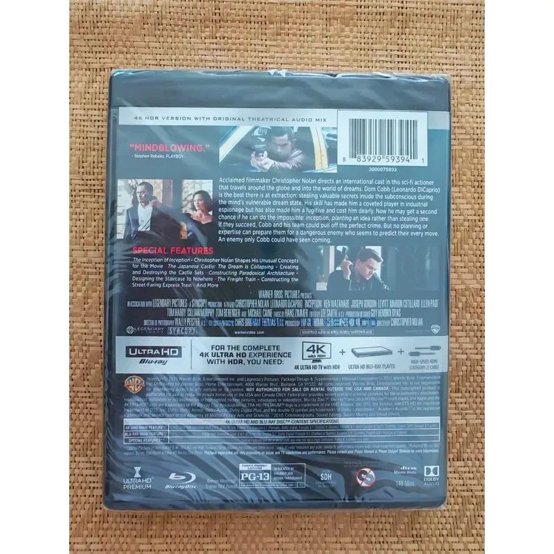 Genuine 4K Blu-ray Disc Inception US Version Chinese Subtitles Brand New Unopened Idle Transfer