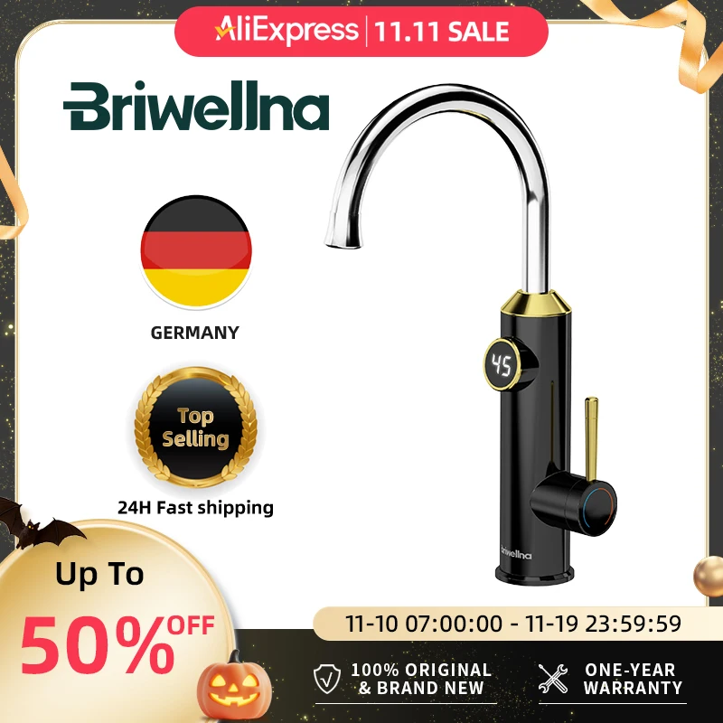 Briwellna เครื่องทําน้ําอุ่นอัจฉริยะ 220V ก๊อกน้ําห้องครัว 2 In 1 พร้อมจอแสดงผลดิจิตอลไฟฟ้า Geyser Mixer เครื่องทําน้ําอุ่น Tankless