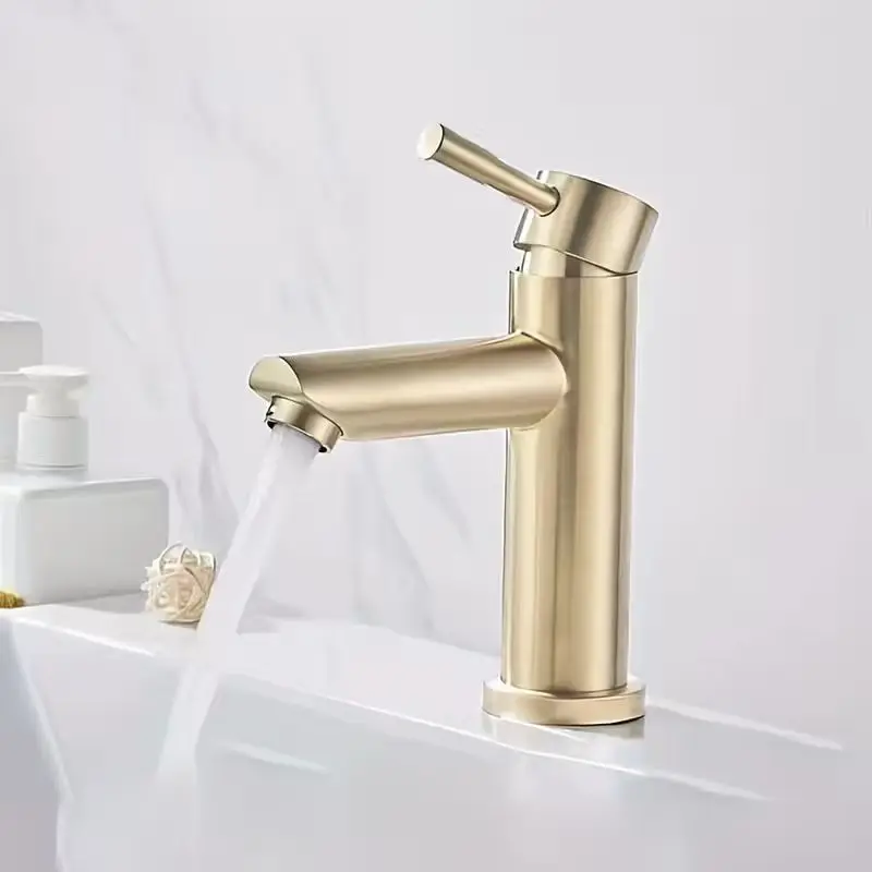 

Brushed Golden Stainless Steel Faucet for Bathroom Sink, a Minimalist And Luxurious Hot And Cold Water Tap.