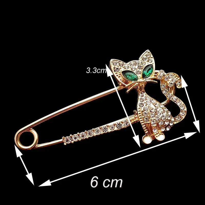 Large Safety Pin Up Jewelry for Women Alloy Crytal Lovely Cats Clips Girl Rhinestones Brooch Fashion Cute Kitty Jewelry B-29