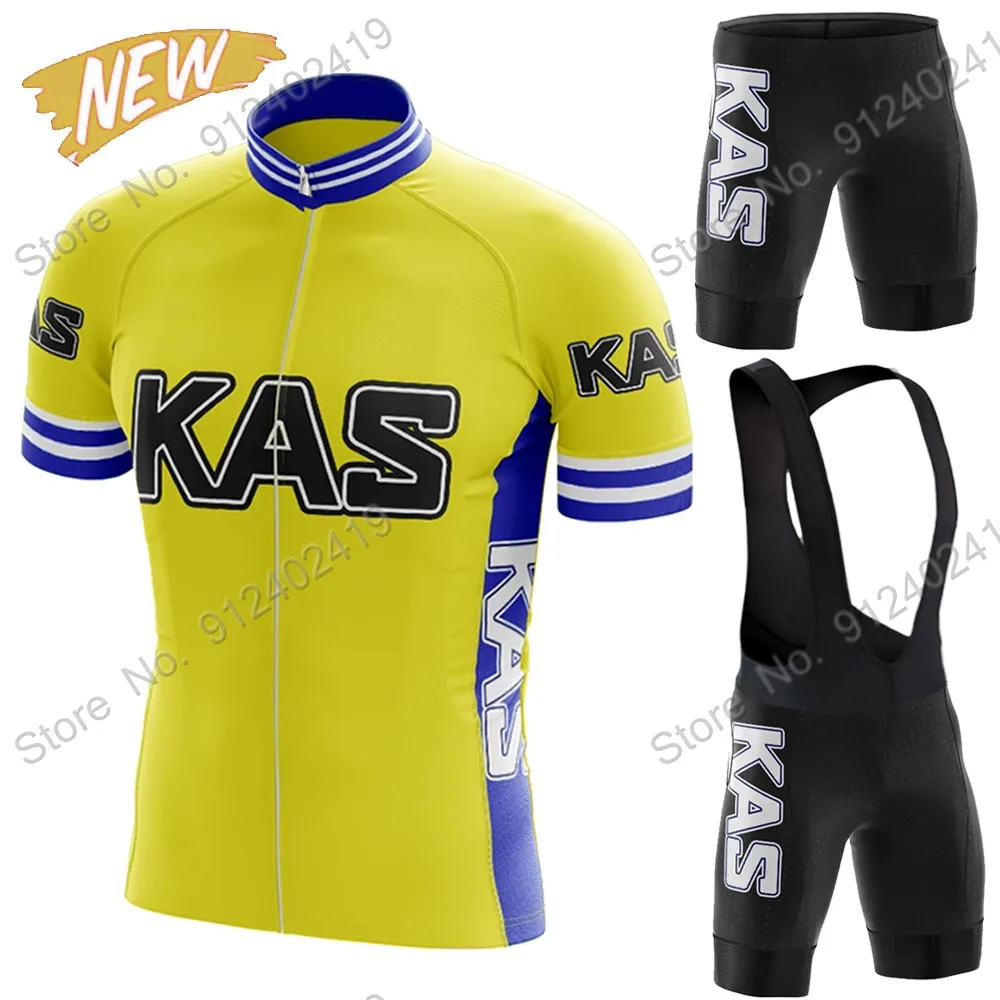 New Retro Kas Team 2023 Cycling Jersey Set Men Summer Bicycle Clothing Road Bike Shirts Suit Bicycle Bib Shorts MTB Ropa Maillot