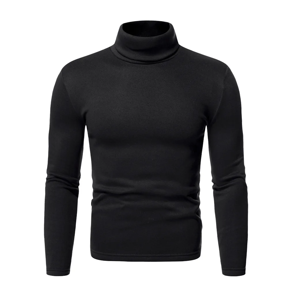 Autumn Winter Cross-border Men's Casual Business Large-size Fleece-lined Warm High-neck Long-sleeved T-shirt