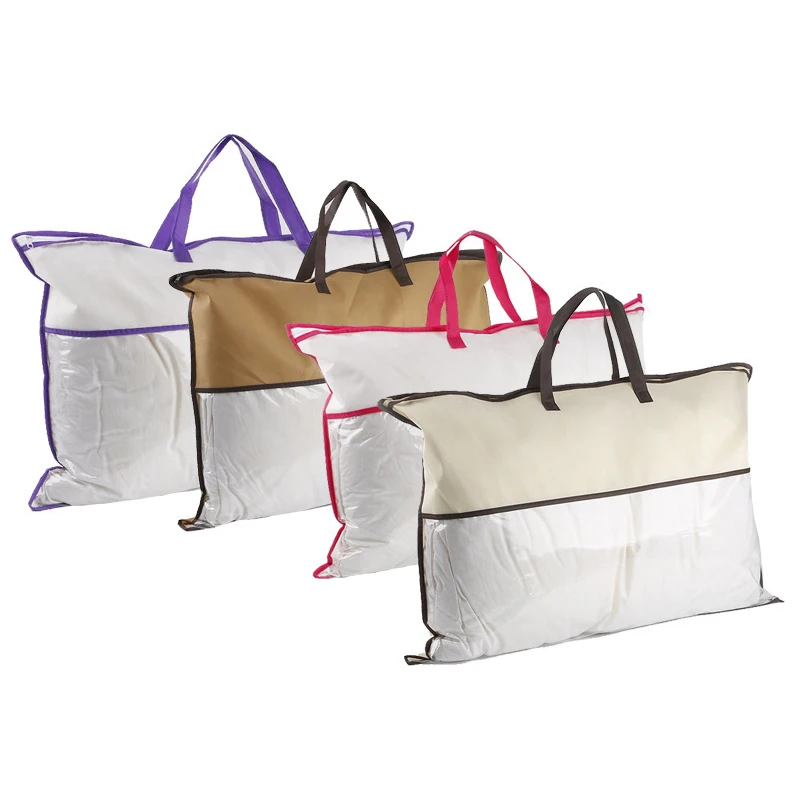 

1PC Non-woven Tote Bag Home Textile Zipper Dust-proof Packaging Bag Quilt Pillow Clothes Storage PVC Transparent Bag