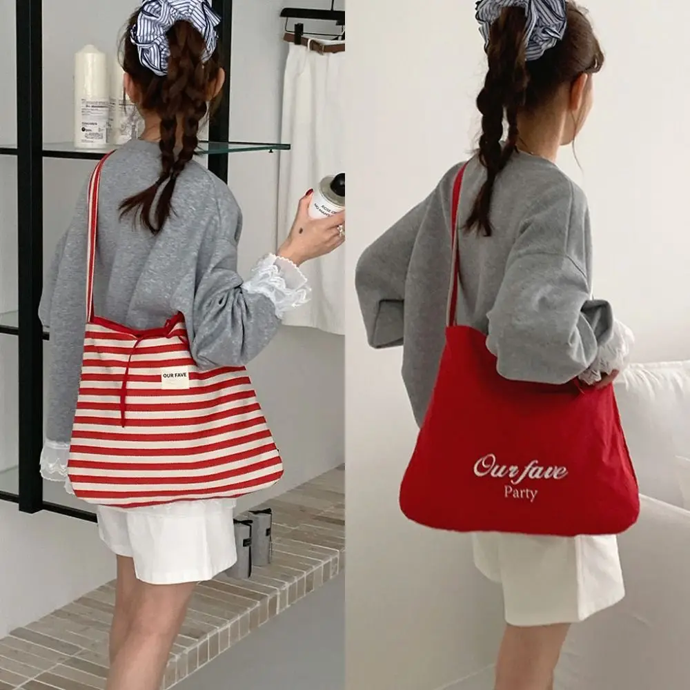 

Casual Commute Stripe Handbag Strap Double-sided Canvas Shoulder Bag Large Capacity Korean Style Tote Bag Girls