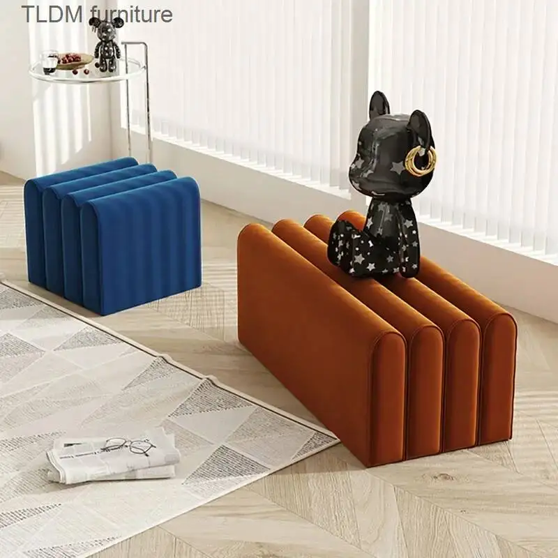 Modern Nordic Stool Velvet Foot Luxury Cute Hallway Foot Stool Iving Room Unique Pouf Salon Moderne Space Saving Furniture