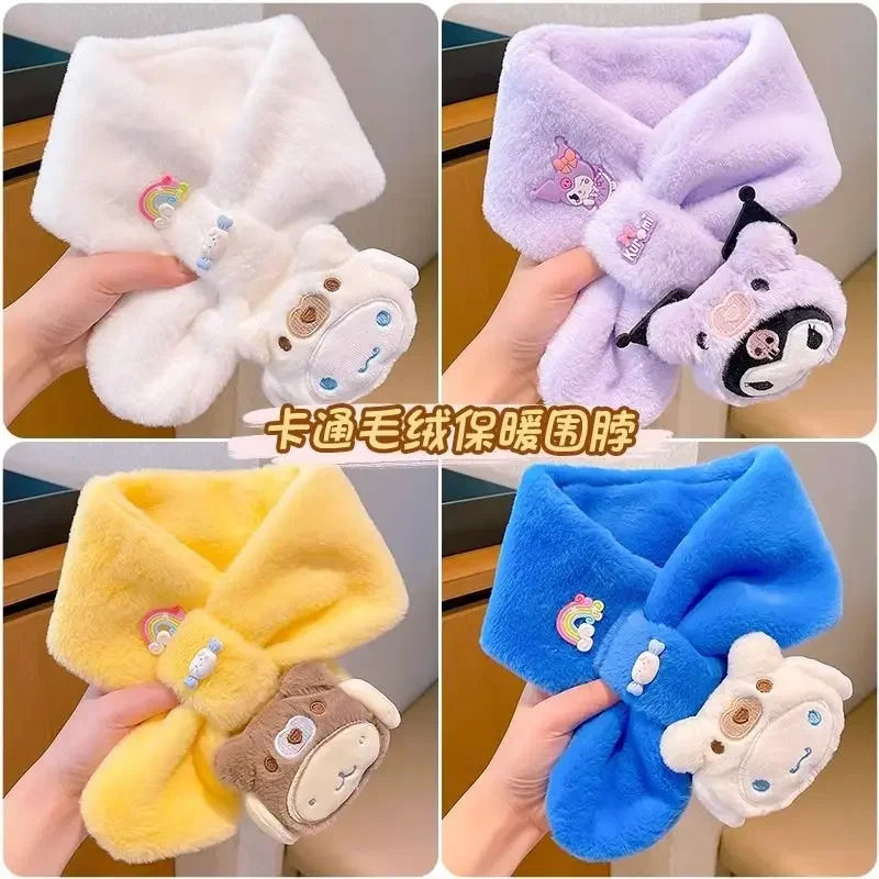 Kuromi Children's Scarf Kawaii Plush Cinnamoroll My Melody Soft Girls Anime Plushie Thickened Kids Scarves Cute Gifts