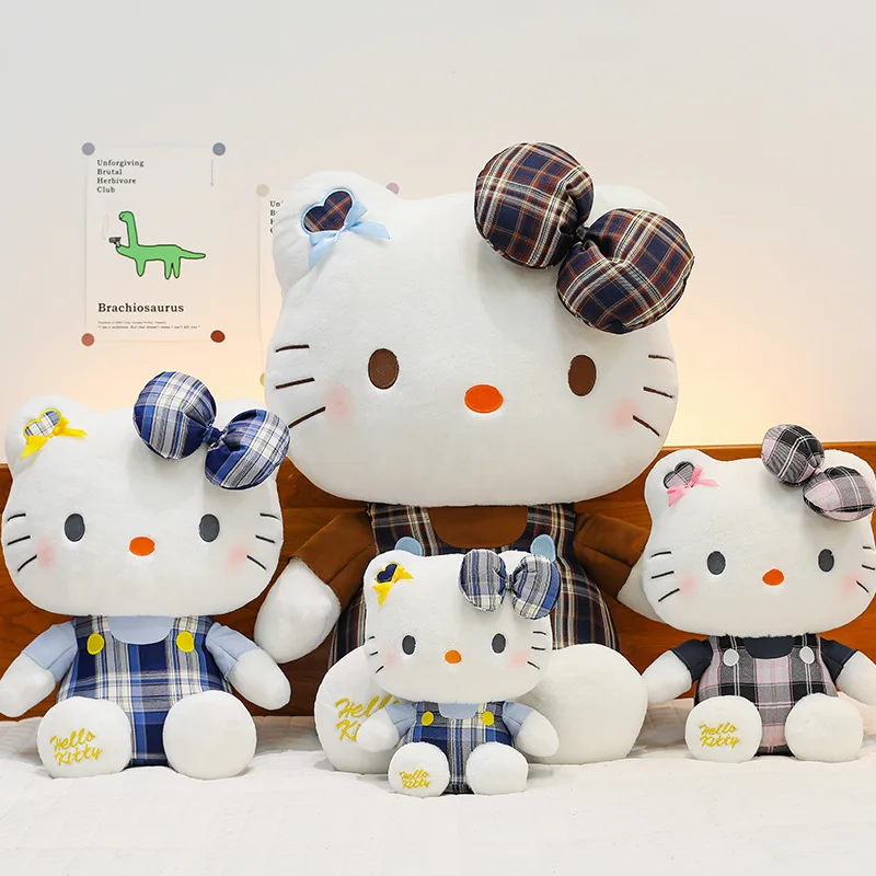 Sanrio Hello Kitty Plüschtier, süßes kariertes Kleid, Kitty-Puppe, Stofftier für Kinder, Geburtstag, Weihnachten, Geschenk, Plüschtier, Mädchen, Kissen, Dekor
