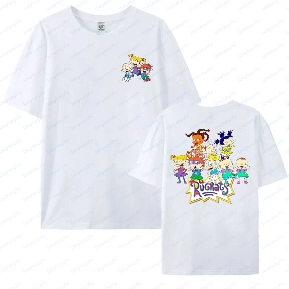 90s Nostalgia Rugrats Print T-Shirt Adults Short Sleeve O-Neck Cotton Tee Casual Streetwear Double Sided Graphic Fashion Tops