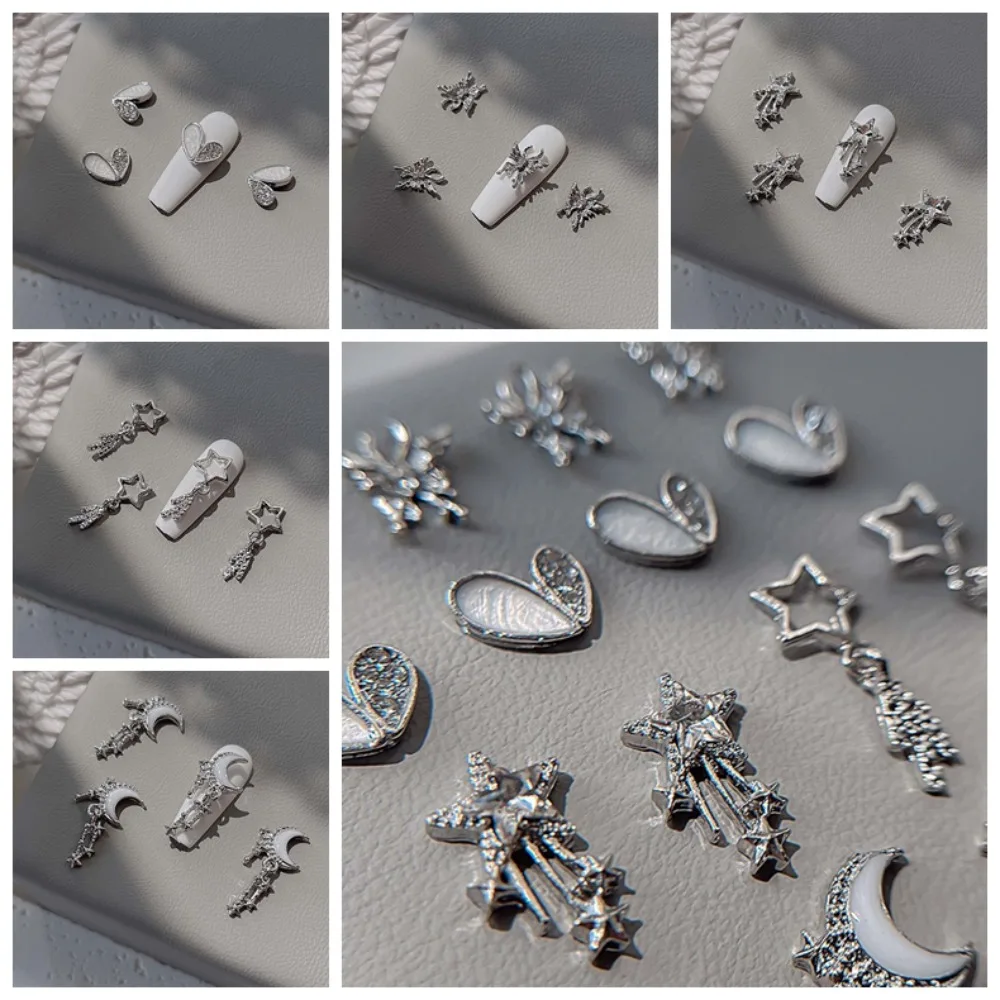 4Pcs/set Metal Chain Nail Art Drills Star Nail Decorations Alloy Nail Charms Manicure Ornaments Heart Nail Accessories