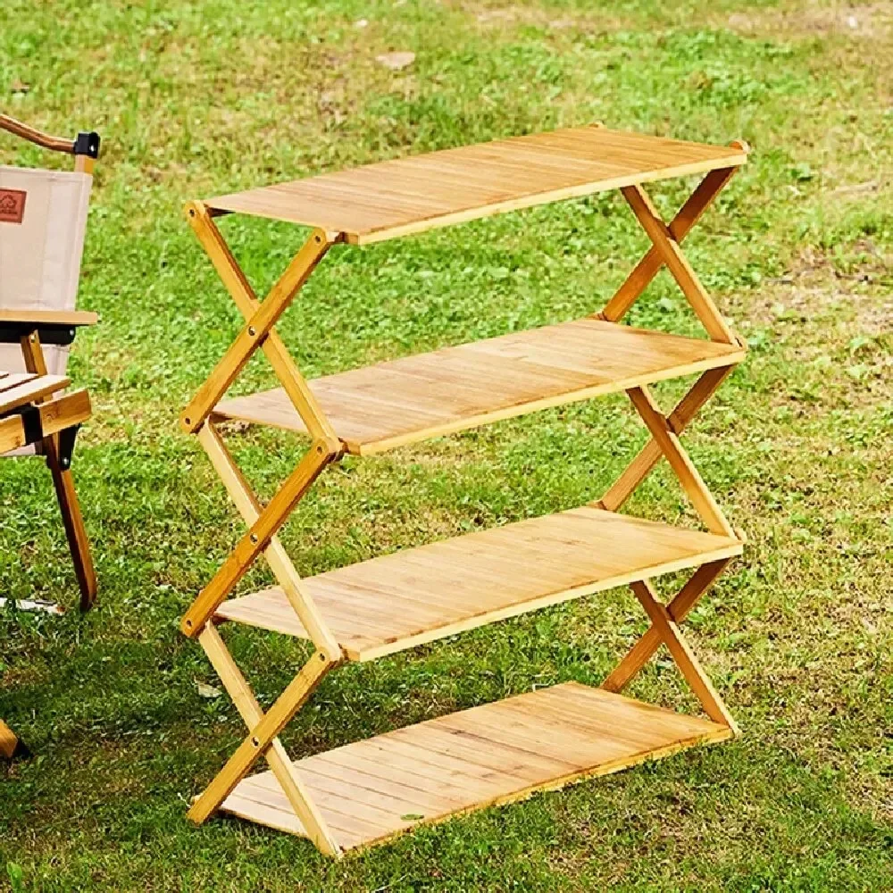 Outdoor Camping Portable Storage Rack Picnic Multi-layer Bamboo Folding Racks Living Room Portable Table Flower Rack Shoe Racks