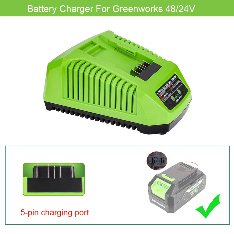 For Greenworks Li-ion Battery Charger 48/24V 5-Pin Electric Tool Batteries Chargers Replacement Dual USB EU/US/AU/UK plug