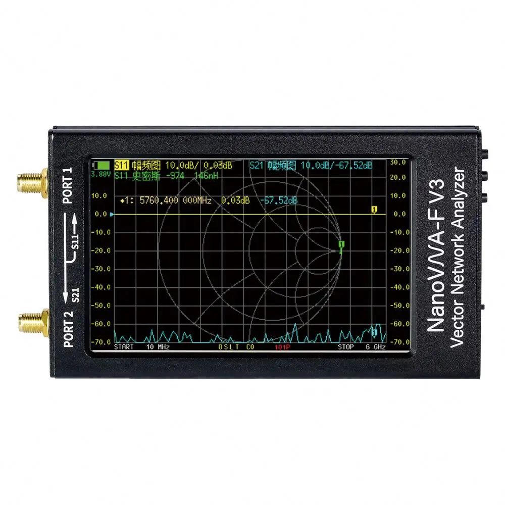 TZT NanoVNA-F V3 1MHz-6GHz Vector Network Analyzer VNA With 4.3inch IPS LCD For Shortwave/ISM Band/WiFi/Bluetooth/GPS Antennas