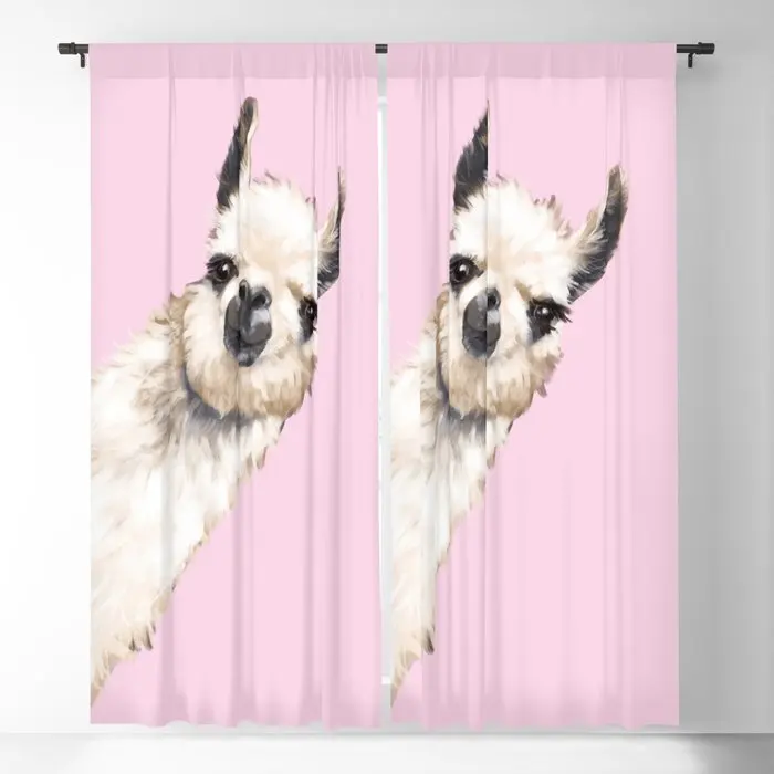 Sneaky Llama In Pink Blackout Curtains 3D Print Window Curtains For Bedroom Living Room Decor Window Treatments