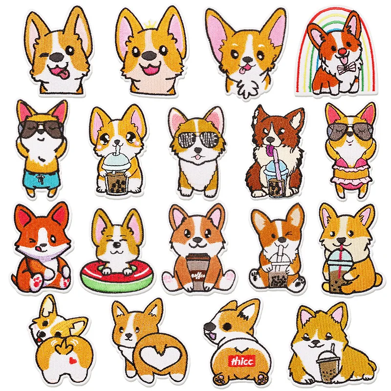 

1 Pcs Cute Dog Embroidered Cloth Patch Cartoon Corgi Patch DIY Backpack Jacket Sewing Accessories Clothes Clothing Patches