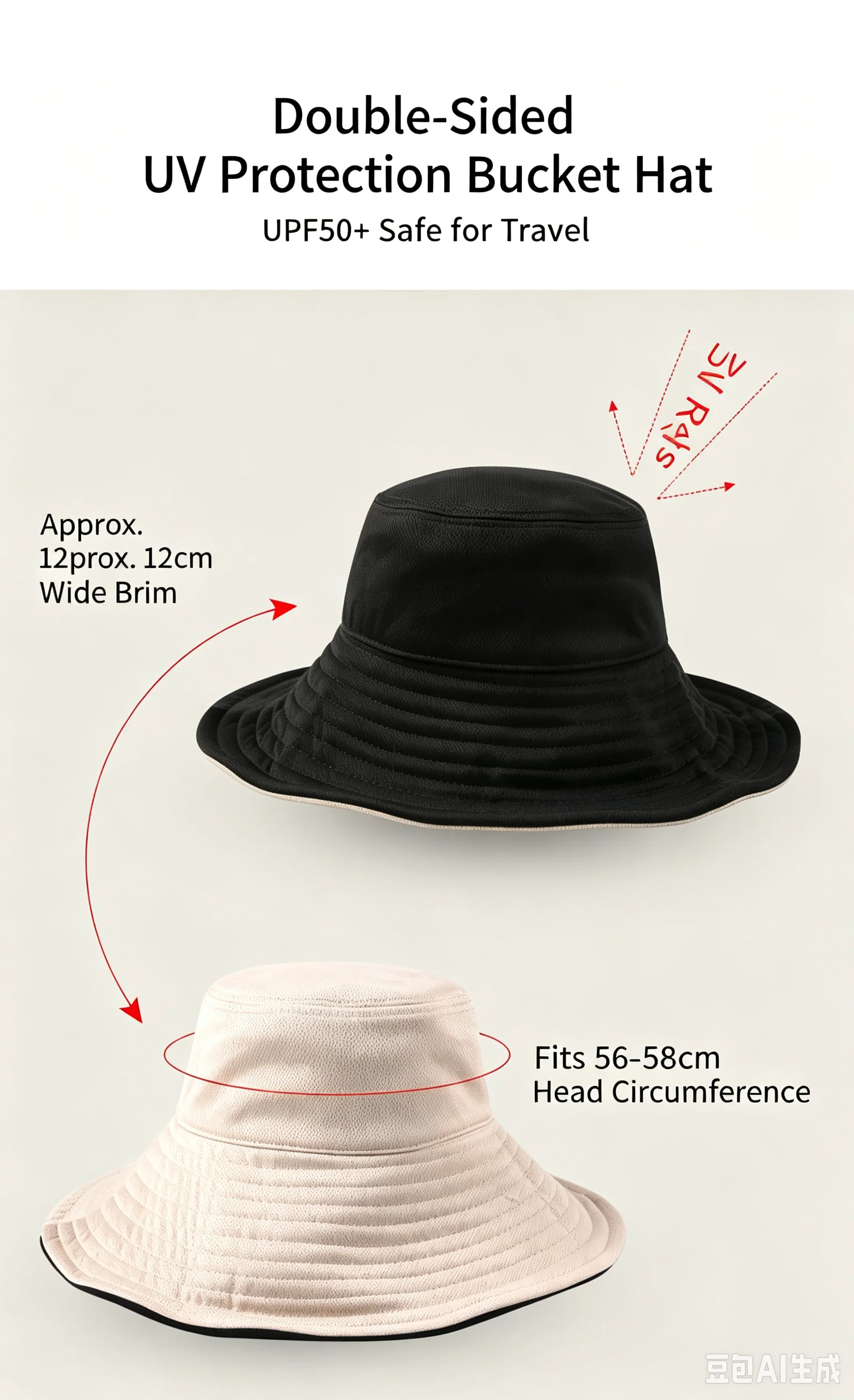 Women Reversible Double Sided Bucket Hat UPF50+ Anti UV Sun Hat Lightweight Foldable Fisherman Cap Stylish Outdoor Beach Travel