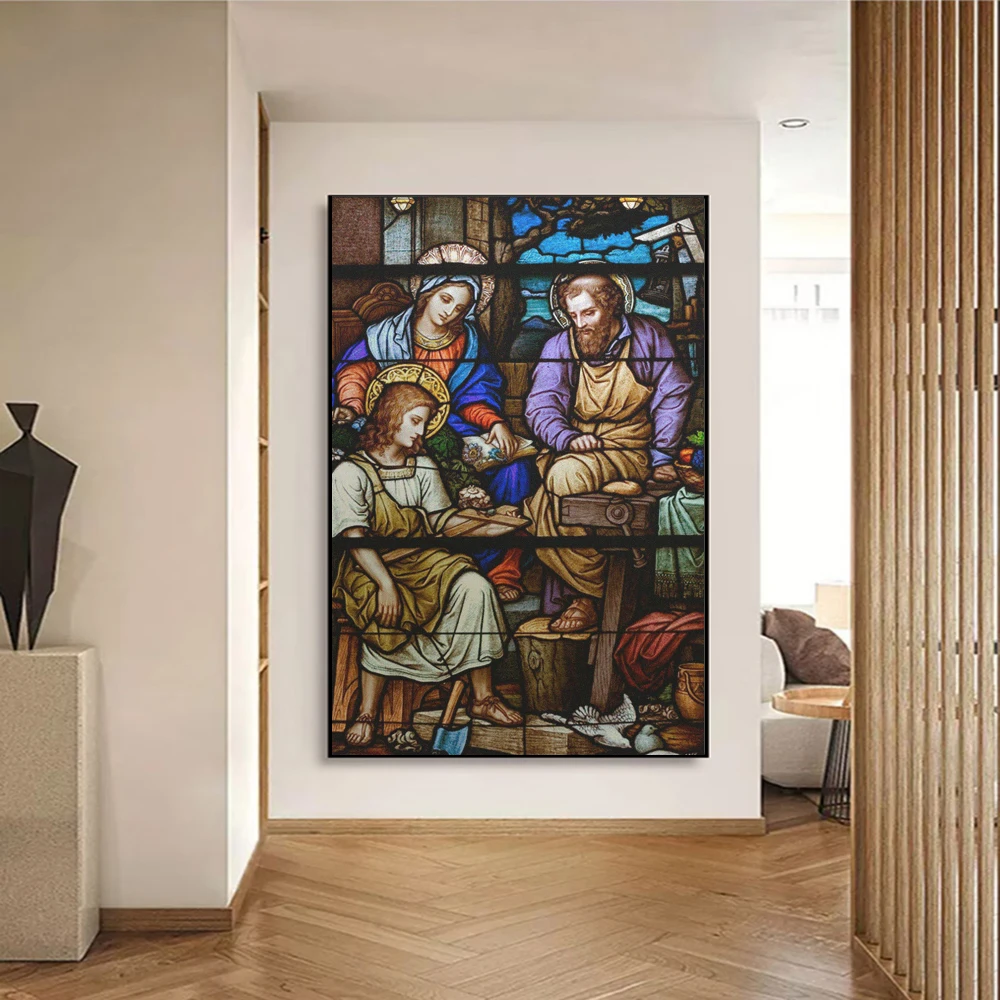 Privacy Window Film Anti-UV Heat Control Static Cling Semitransparent Church Painting Pattern Decorative Glass Window Sticker