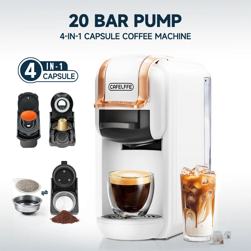 Machine à café à capsules CAFELFFE MK-603 4 en 1 avec 4 adaptateurs, machine à expresso chaude et froide 19 bars pour NES/DG/ESE et café moulu 0,6L 1450W