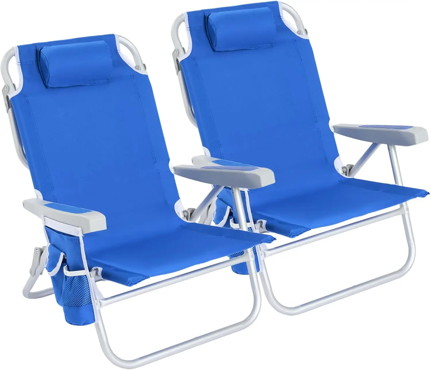 

Low Beach Chair 2 Pack, 5-Position Lay Flat Reclining, Backpack Portable Folding Chairs with Cooler Bag & Cup Holder, Heavy Duty 350 LBS, Compact for Beach, Camping, Travel